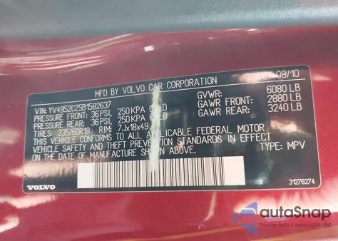 2011 Volvo Xc90 3.2 z USA, uszkodzony, nr VIN YV4952CZ5B1582637